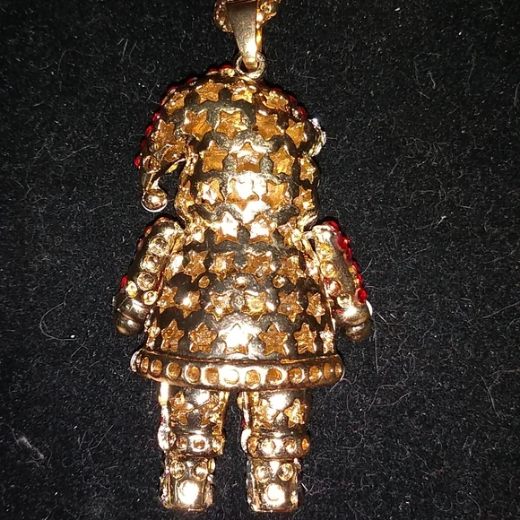 Red and White Crystal Santa Pendant Necklace with Movable Arms - Picture 4 of 5